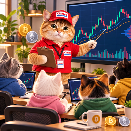Catsco teaching a trading classroom of cats